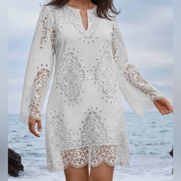 Johnny Was Jade Embroidered Eyelet Shift Dress Size L